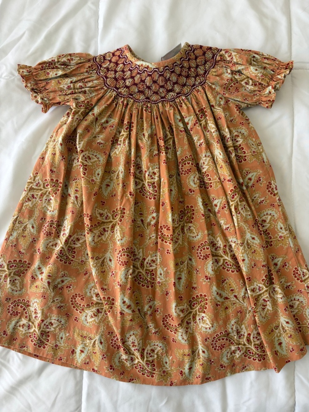 Smocked Peach Paisley Girls' Formal Dress